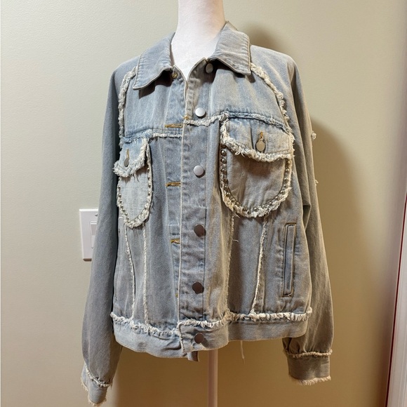 POL distressed denim jacket American flag patriotic sequence Americana S M L - Picture 2 of 10